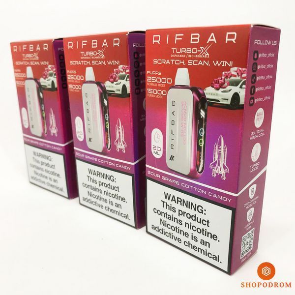 Rif Bar TURBO-X 25000 Кислый Виноград Сладкая Вата (Sour Grape Cotton Candy) ws23392-5 фото
