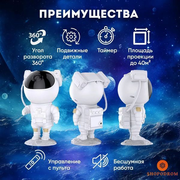 Нічник - проектор Космонавт зоряного неба і галактики з пультом ДУ ws11473 фото