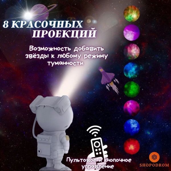 Нічник - проектор Космонавт зоряного неба і галактики з пультом ДУ ws11473 фото